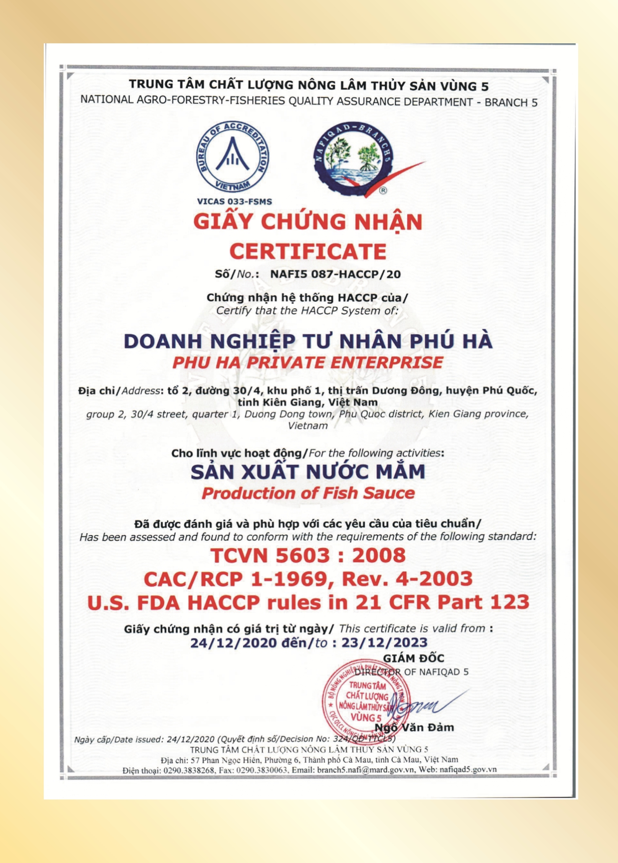 Giấy chứng nhận HACCP